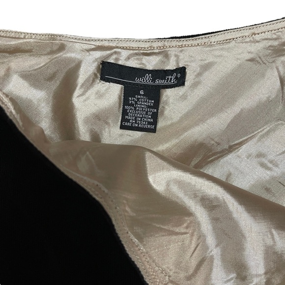 Willi Smith Black Corduroy Embroidered A-Line Short Skirt Gold Floral Stitching - Picture 6 of 8